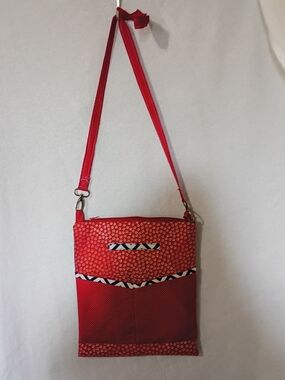 Red Patterned Crossbody Bag with Adjustable Strap